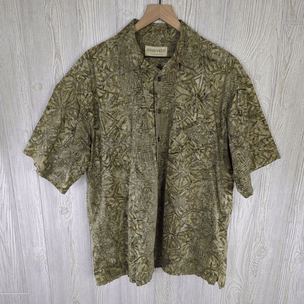 Johari West Olive Green Hawaiian Style Short Sleeve Button Front Shirt Size XL
